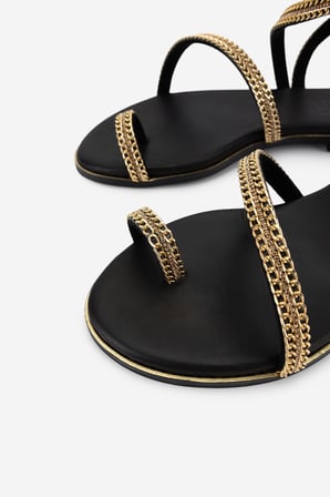 Valmenti Kadın Hakiki Deri Black/Gold Düz Sandalet 1141 740 BN SNDLT Y26 BLACK/GOLD