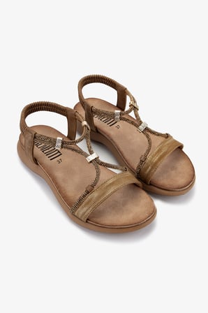 Valmenti Kadın Hakiki Deri Camel Düz Sandalet 1141 47962-4 BN SNDLT Y26 CAMEL/BRONZE/STRASS