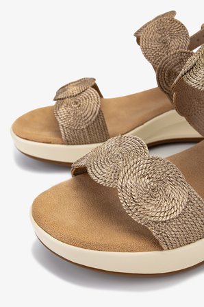 Valmenti Kadın Deri & Tekstil Camel Düz Sandalet 1141 1951-H21 BN SNDLT Y26 CHAMPAGNE WEAVE/CML NBK
