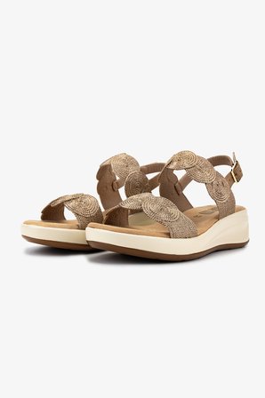Valmenti Kadın Deri & Tekstil Camel Düz Sandalet 1141 1951-H21 BN SNDLT Y26 CHAMPAGNE WEAVE/CML NBK