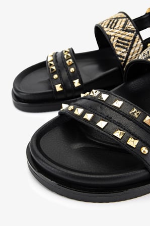 Valmenti Kadın Deri & Tekstil Siyah Deri Düz Sandalet 1141 505 BN SNDLT Y26 BLACK LEATHER