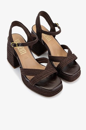 Valmenti Kadın Suni Deri/Tekstil Kahverengi Topuklu Sandalet 1141 HAVANA-002 BN SNDLT Y25 DARK BROWN ROPE