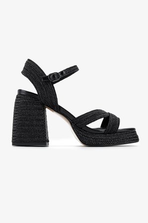 Valmenti Kadın Suni Deri/Tekstil Siyah Topuklu Sandalet 1141 HAVANA-002 BN SNDLT Y25 BLACK ROPE