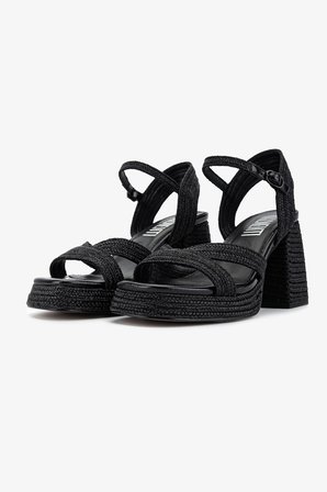 Valmenti Kadın Suni Deri/Tekstil Siyah Topuklu Sandalet 1141 HAVANA-002 BN SNDLT Y25 BLACK ROPE