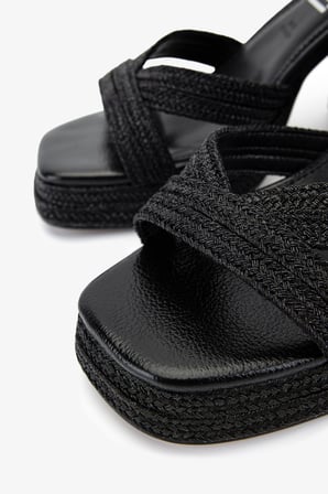 Valmenti Kadın Suni Deri/Tekstil Siyah Topuklu Sandalet 1141 HAVANA-002 BN SNDLT Y25 BLACK ROPE