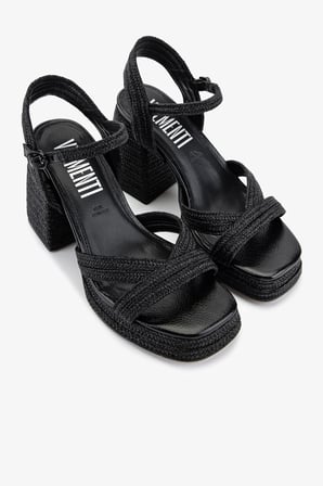 Valmenti Kadın Suni Deri/Tekstil Siyah Topuklu Sandalet 1141 HAVANA-002 BN SNDLT Y25 BLACK ROPE