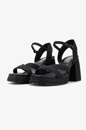 Valmenti Kadın Suni Deri/Tekstil Siyah Topuklu Sandalet 1141 HAVANA-002 BN SNDLT Y25 BLACK ROPE