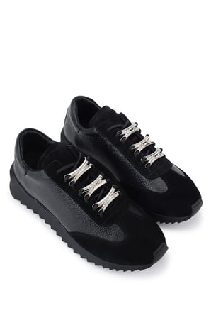 Tamer Tanca Kadın Hakiki Deri Siyah Sneakers & Spor Ayakkabı 1201 4004 BN AYK Y26 SYH FLTR/SYH SUET