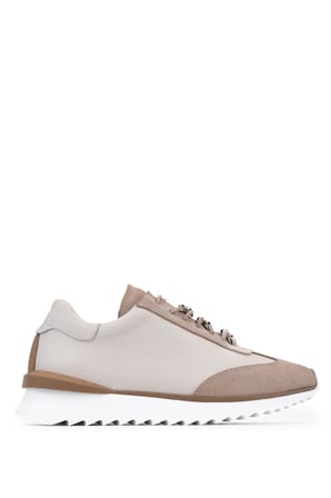 Tamer Tanca Kadın Hakiki Deri Bej Sneakers & Spor Ayakkabı 1201 4004 BN AYK Y26 BEJ FLTR/BEJ SUET
