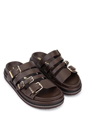 Janet&Janet Kadın Suni Deri Kahverengi Düz Terlik 1215 J693 BN TRLK Y26 DARK BROWN