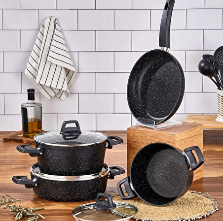 Cornella Cook 7 Parça Granit Tencere Seti Siyah
