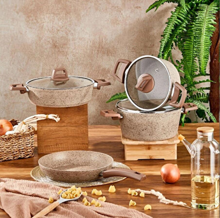 Cornella Cook 7 Parça Granit Tencere Seti Cappicino