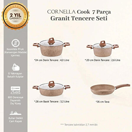 Cornella Cook 7 Parça Granit Tencere Seti Cappicino