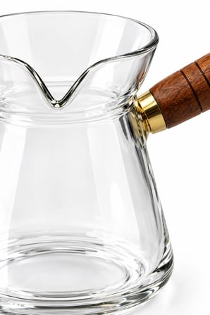 350 ml Isıya Dayanıklı Bambu Saplı Cam Cezve