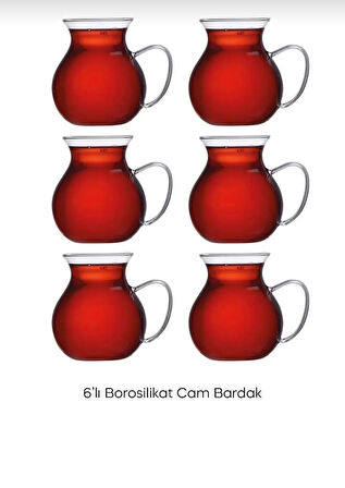 6'lı Isıya Dayanıklı Kulplu Çay Bardağı Key-i Ala Çay Bardağı 