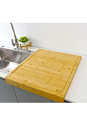 Tezgaha Dayamalı Bambu Kesme Tahtası Büyük Boy