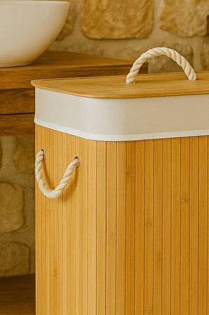 Dikdörtgen Katlanabilir Bambu Kirli Çamaşır Sepeti Oyuncak Düzenleyici Organizer 60 Cm