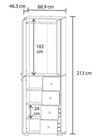 Bükreş No.2 Askılı 4 Çekmeceli 3 Raflı Genç Odası Dolabı