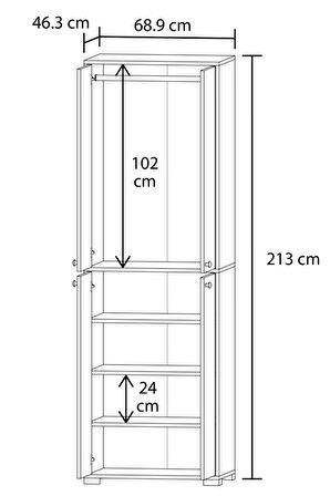 Bükreş No.3 3 Raflı Askılı Genç Odası Dolabı