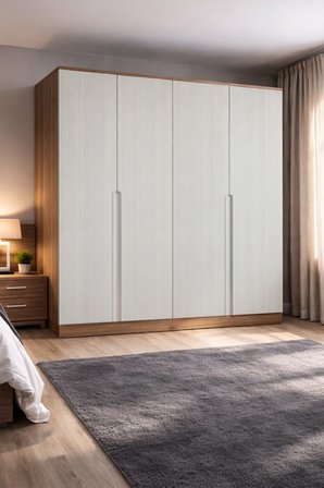 Nova No.2 Dört Kapaklı 6Raflı Gardırop Çam-Vizon