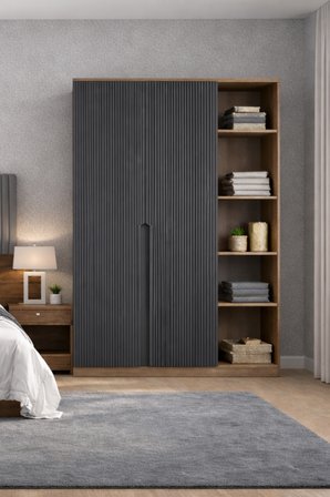 Nova No.1 İki Kapaklı 6Raflı Gardırop Çam-Antrasit