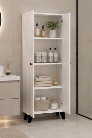 Meltem No.1 Çok Amaçlı Banyo Dolabı Ayarlanabilir Raflı Kapaklı Havlu ve Temizlik Dolabı