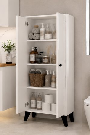 Meltem No.2 Çok Amaçlı Banyo Dolabı Ayarlanabilir Raflı Kapaklı Havlu ve Temizlik Dolabı