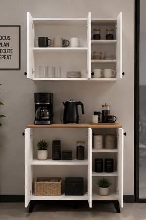 Öykü 90 cm 18mm Mdf Tezgahlı Kahve Köşesi Dolabı Çok Amaçlı Mutfak Dolabı