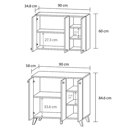 Öykü 90 cm 18mm Mdf Tezgahlı Kahve Köşesi Dolabı Çok Amaçlı Mutfak Dolabı