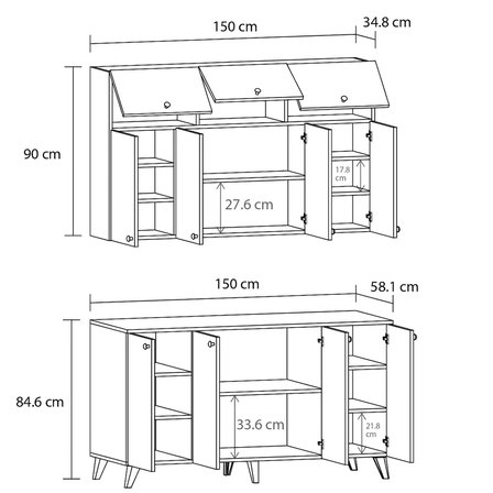 Öykü 150 cm 18mm Mdf Tezgahlı Kahve Köşesi Dolabı Çok Amaçlı Mutfak Dolabı