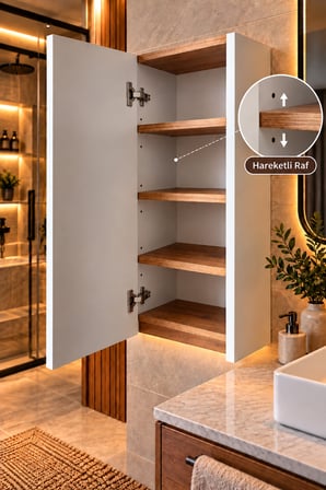 Sare Kapaklı Ayarlanabilir Raflı Banyo Dolabı Havlu Dolabı
