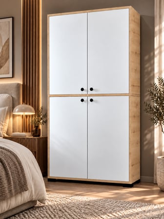 Madrid No.1 4 Kapaklı Gardırop Desenli Suntalam Yatak Odası Elbise Dolabı
