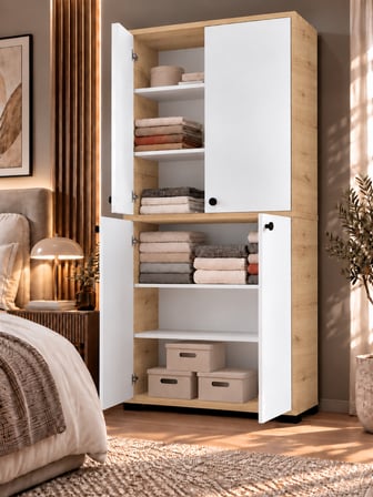 Madrid No.1 4 Kapaklı Gardırop Desenli Suntalam Yatak Odası Elbise Dolabı