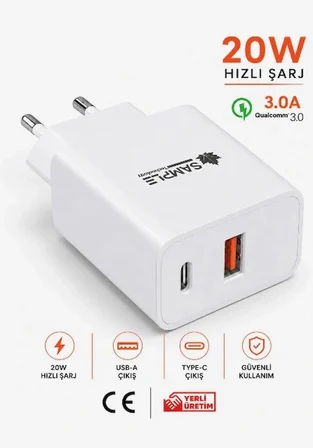 20W Çift çıkışlı şarj Adaptörü-Hızlı şarj