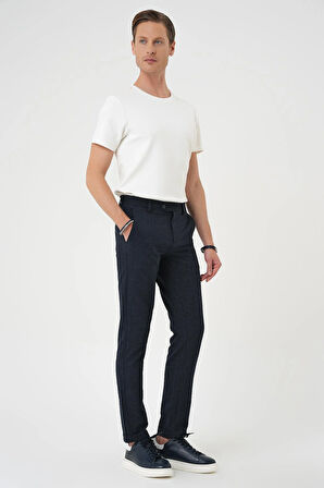 Comfort Fit Beli Lastikli Pötikareli Casual Lacivert 2 Pantolon P 1149