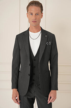 C 678 Comfort Fit Gofre Kumaş Pamuk Yelekli Casuel Siyah Ceket