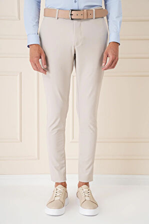 P 1144 Slim Fit Yan Cepli Düz Esnek Casuel Kum Pantolon