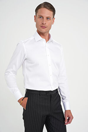 Slim Fit %100 Pamuk Non Iron Kumaş Klasik Beyaz Gömlek Gk 734