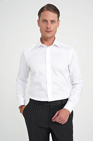 Slim Fit %100 Pamuk Non Iron Kumaş Klasik Beyaz Gömlek Gk 734