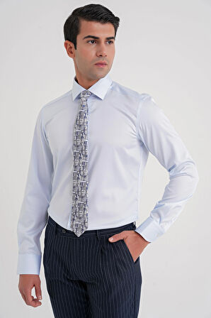 Slim Fit %100 Pamuk Non Iron Kumaş Klasik Mavi Gömlek Gk 734