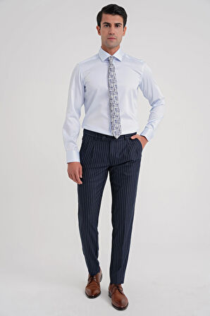 Slim Fit %100 Pamuk Non Iron Kumaş Klasik Mavi Gömlek Gk 734
