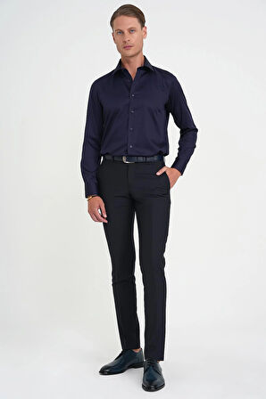 Slim Fit %100 Pamuk Non Iron Kumaş Klasik Lacivert Gömlek Gk 734