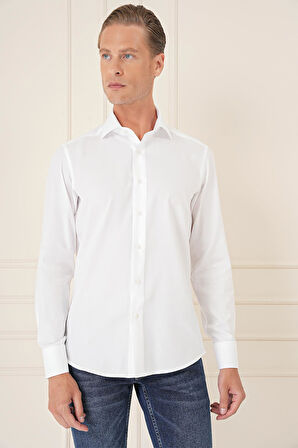Gk 735 Slim Fit %100 Pamuk Non Iron Kumaş Klasik Beyaz Gömlek 