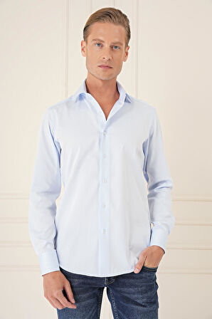 Gk 735 Slim Fit %100 Pamuk Non Iron Kumaş Klasik Mavi Gömlek 