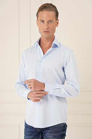 Gk 735 Slim Fit %100 Pamuk Non Iron Kumaş Klasik Mavi Gömlek 