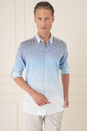G 1575 Comfort Fit Apoletli Degrade Desen Esnek Pamuk Mavi Gömlek