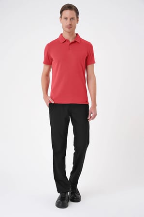 Ts 879 Slim Fit Düğmeli Polo Yaka Pamuklu Mercan Tişört