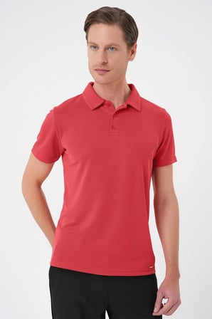 Ts 879 Slim Fit Düğmeli Polo Yaka Pamuklu Mercan Tişört
