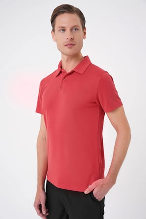 Ts 879 Slim Fit Düğmeli Polo Yaka Pamuklu Mercan Tişört