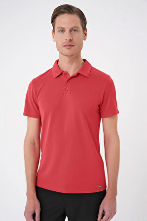 Ts 879 Slim Fit Düğmeli Polo Yaka Pamuklu Mercan Tişört